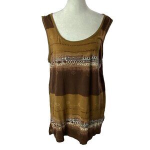 CHICO'S Women Aztec Print Tank Top Sz 2/L Brown Striped Sleeveless Casual 3-36